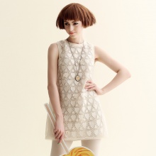 夏装甜美爱心提花蕾丝连衣裙女 宽松欧根纱背心裙